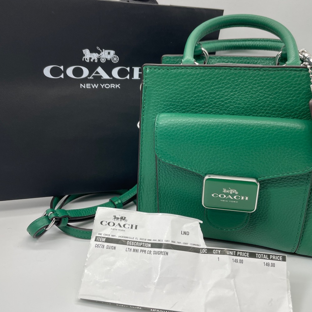 Coach Mini Pepper Crossbody in Green Leather with Silver Hardware